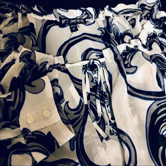 EXPRESS Tie Neck Sheer Blouse Bodysuit Deep V Neck - Picture 5 of 7